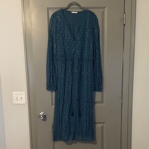 Lovestitch Teal Boho Sheer Long Sleeve Dress